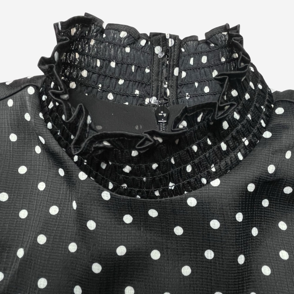 LOFT Dotted Smocked Mini Flare Dress Size 0 Petite Black Lined NEW - Picture 5 of 15